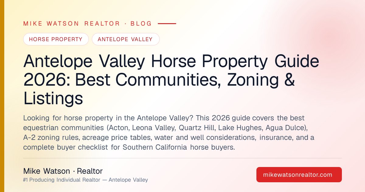 Antelope Valley Horse Property Guide 2026: Best Communities, Zoning & Listings